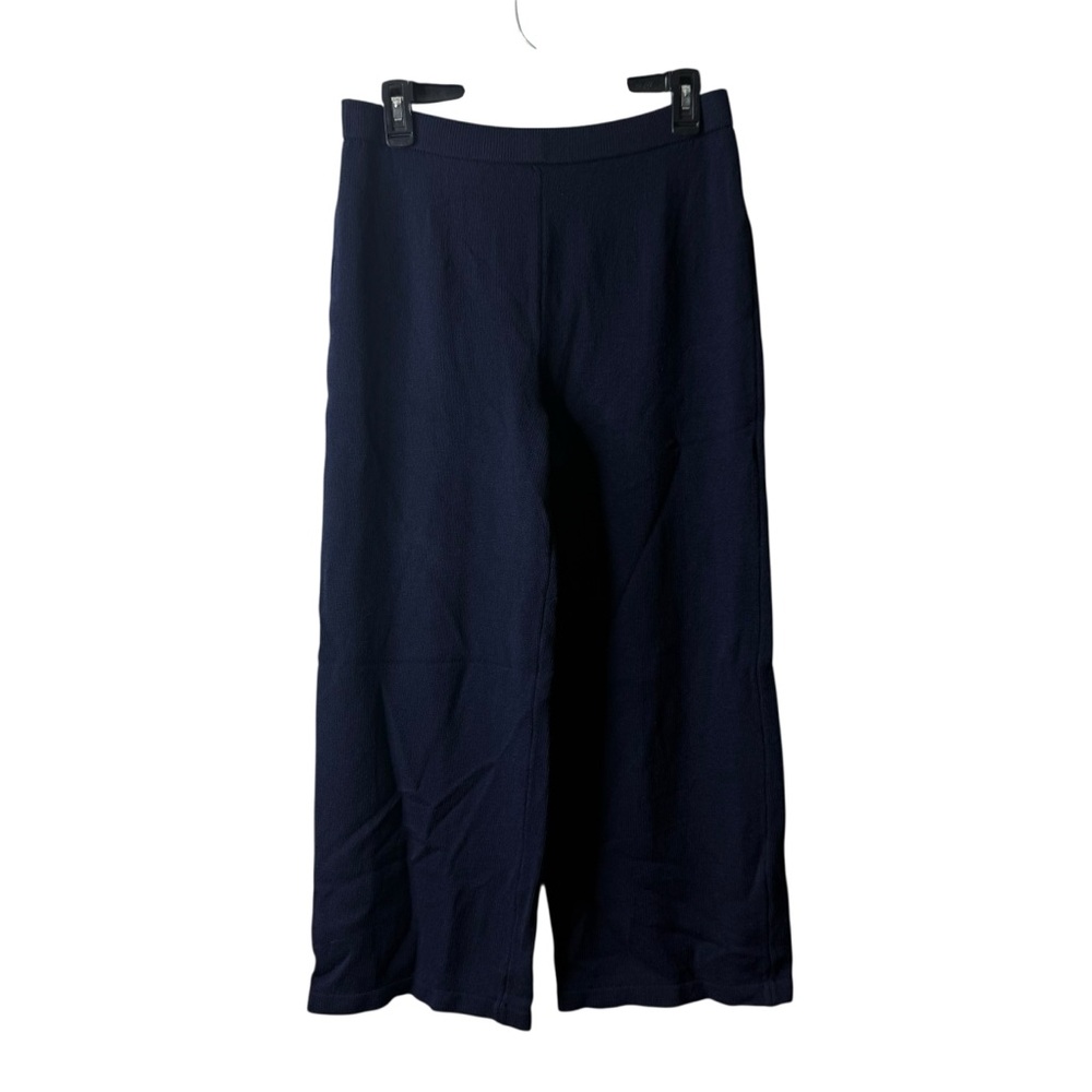 St John Caviar Navy Blue Santana Knit Pull On Bootcut Wide Leg Pants